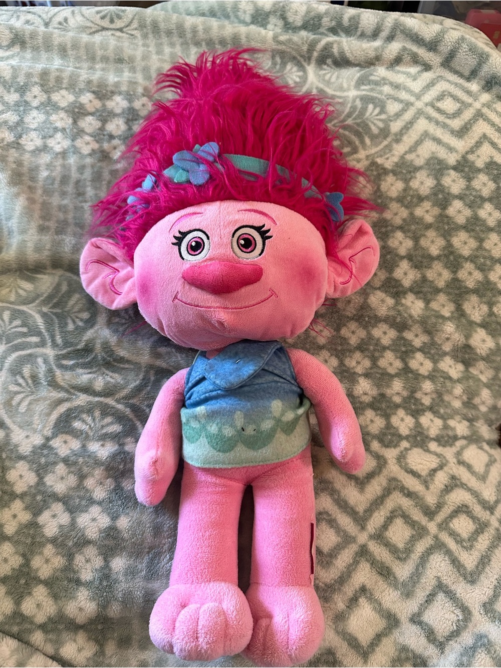 Large Poppy Plush Pink Troll Doll with Bright Magenta Hair - Soft Kids Toy